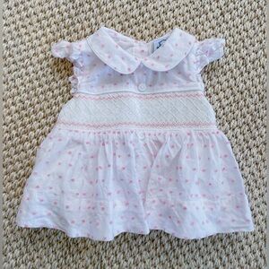 Southern taters bitty dot baby dress with Peter Pan collar with and pink 6MO